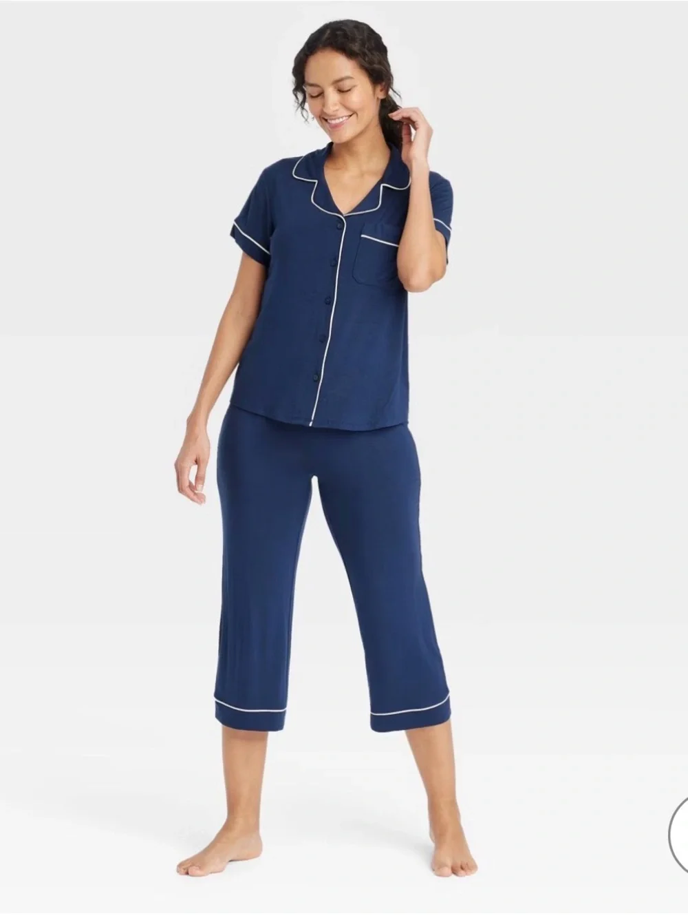 Auden Navy Short-Sleeve Piped Pajama Set